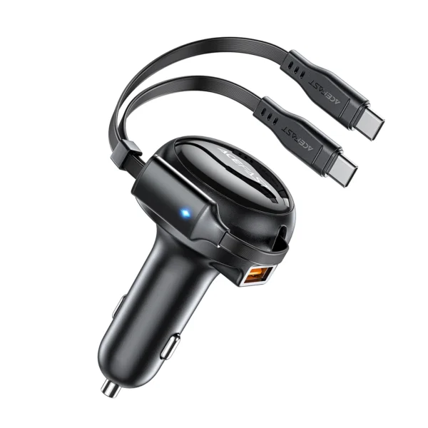 Acefast B13 car charger 53W USB-A / 2 USB-C retractable cables - blackeng