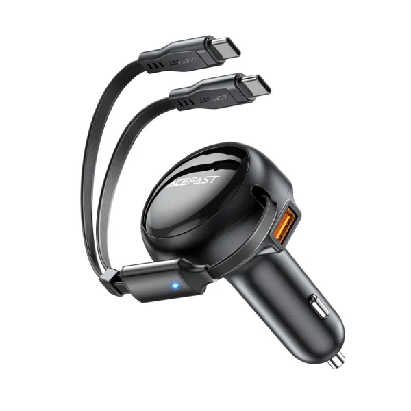 Acefast B13 car charger 53W USB-A / 2 USB-C retractable cables - blackeng