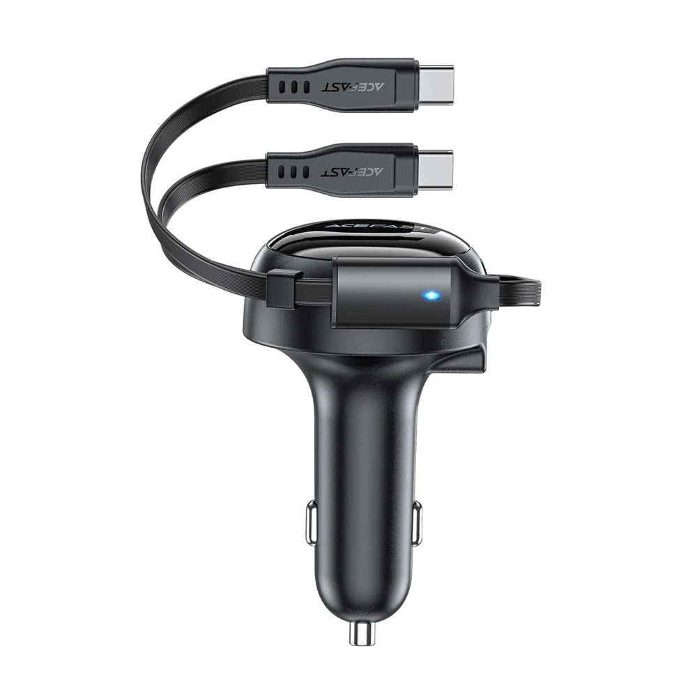 Acefast B13 car charger 53W USB-A / 2 USB-C retractable cables - blackeng