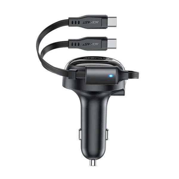 Acefast B13 car charger 53W USB-A / 2 USB-C retractable cables - blackeng