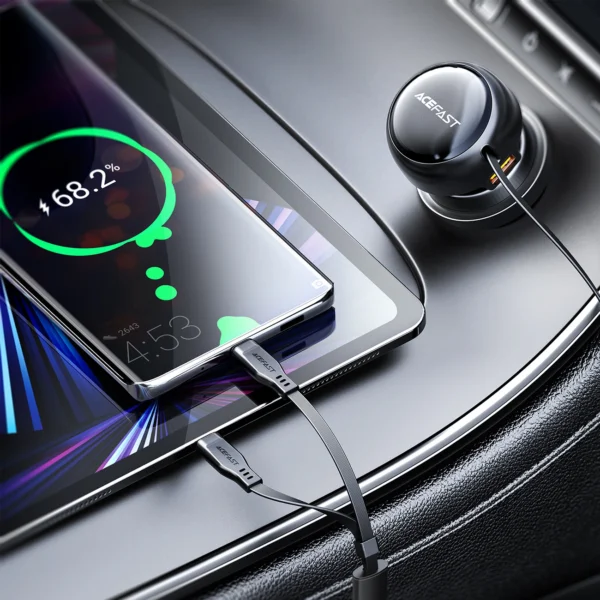 Acefast B13 car charger 53W USB-A / 2 USB-C retractable cables - blackeng