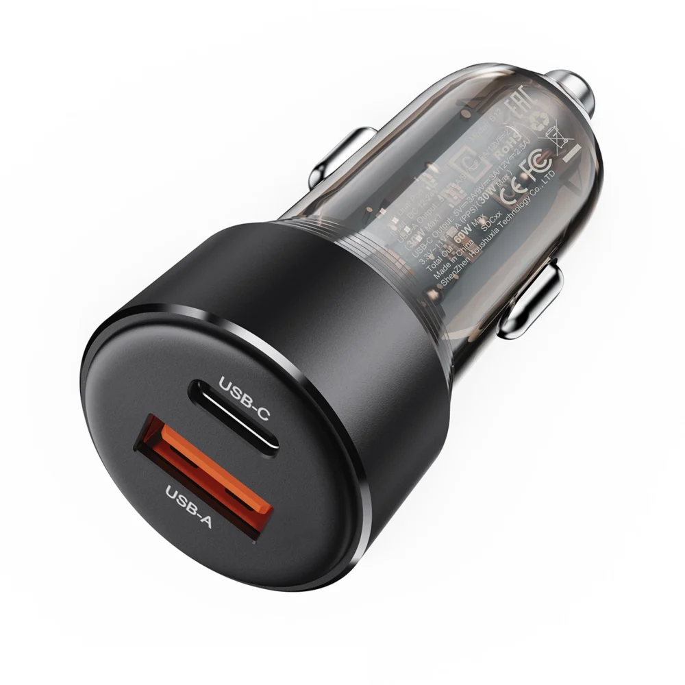 Acefast B12 car charger 60W USB-A / USB-C - blackeng