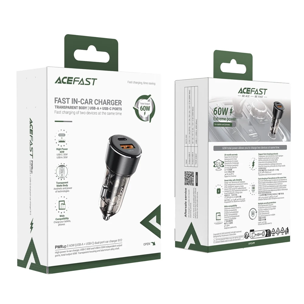 Acefast B12 car charger 60W USB-A / USB-C - blackeng