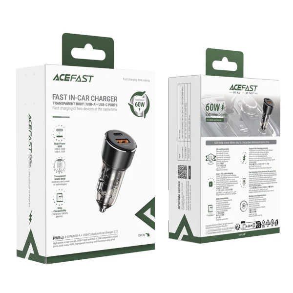 Acefast B12 car charger 60W USB-A / USB-C - blackeng
