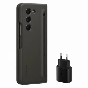 [RETURNED ITEM] Silicone Case Set for Samsung Galaxy Z Fold 5 Slim Case with Stylus + 25W USB C Wall Charger - Blackeng