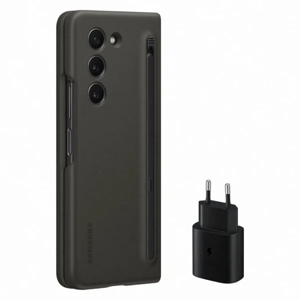 [RETURNED ITEM] Silicone Case Set for Samsung Galaxy Z Fold 5 Slim Case with Stylus + 25W USB C Wall Charger - Blackeng