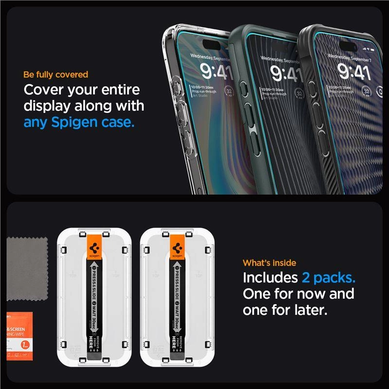 [RETURNED ITEM] TEMPERED GLASS Spigen GLAS.TR "EZ FIT" 2-PACK IPHONE 15 PRO MAX CLEAReng