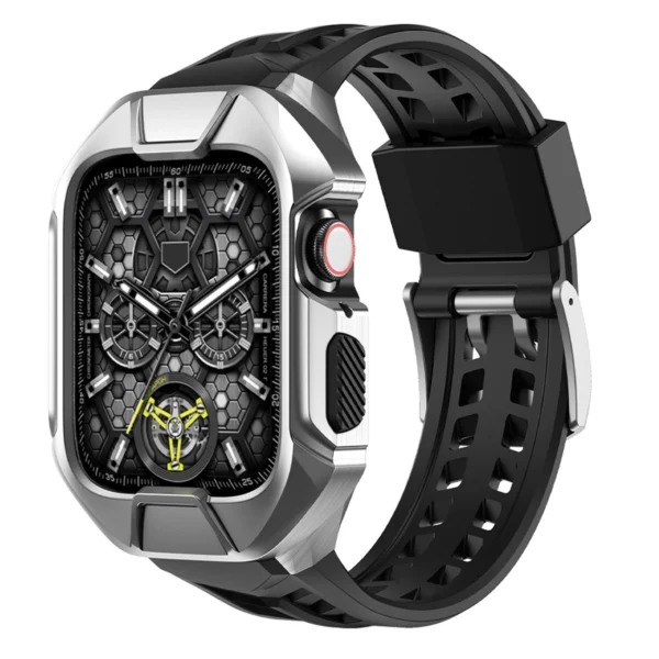 Kingxbar CYF136 2in1 armored case for Apple Watch SE, 6, 5, 4 (44 mm) made of stainless steel with a silver strapeng