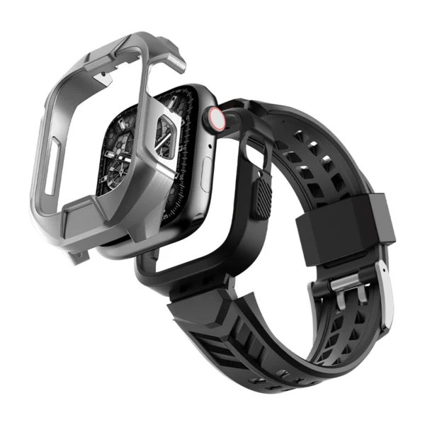 Kingxbar CYF136 2in1 armored case for Apple Watch SE, 6, 5, 4 (44 mm) made of stainless steel with a silver strapeng
