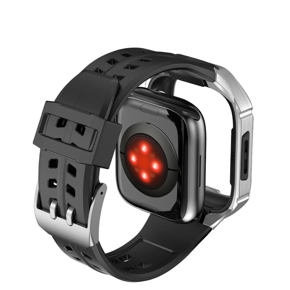 Kingxbar CYF136 2in1 armored case for Apple Watch SE, 6, 5, 4 (44 mm) made of stainless steel with a silver strapeng