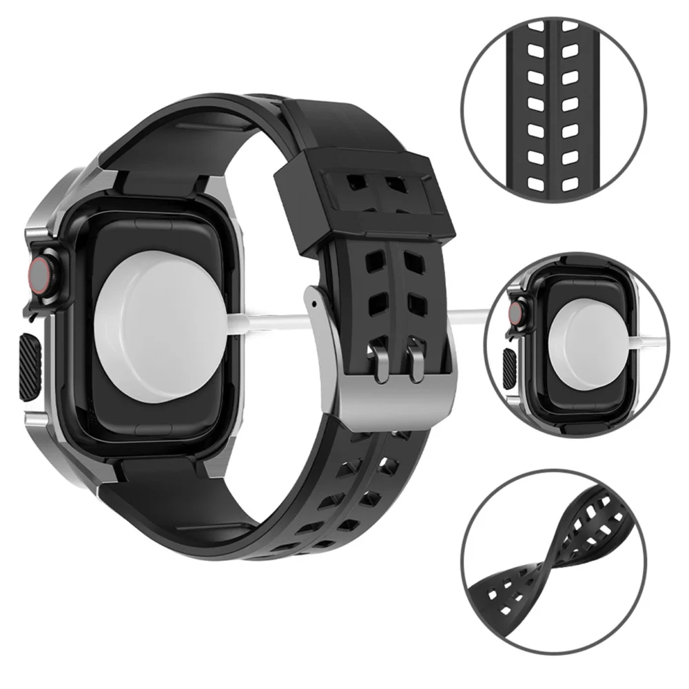Kingxbar CYF136 2in1 armored case for Apple Watch SE, 6, 5, 4 (44 mm) made of stainless steel with a silver strapeng