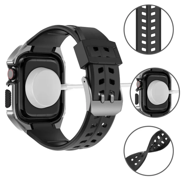 Kingxbar CYF136 2in1 armored case for Apple Watch SE, 6, 5, 4 (44 mm) made of stainless steel with a silver strapeng
