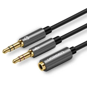 [RETURNED ITEM] Ugreen AUX splitter cable 3.5 mm mini jack (female) - 2x 3.5 mm mini jack (male - microphone and headphones) black (AV140 20899)eng