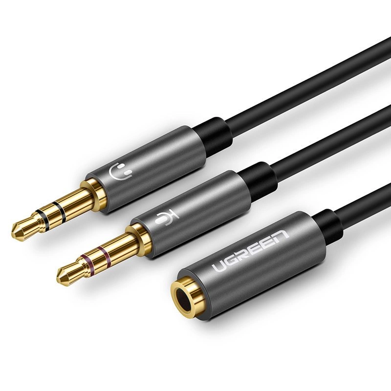 [RETURNED ITEM] Ugreen AUX splitter cable 3.5 mm mini jack (female) - 2x 3.5 mm mini jack (male - microphone and headphones) black (AV140 20899)eng