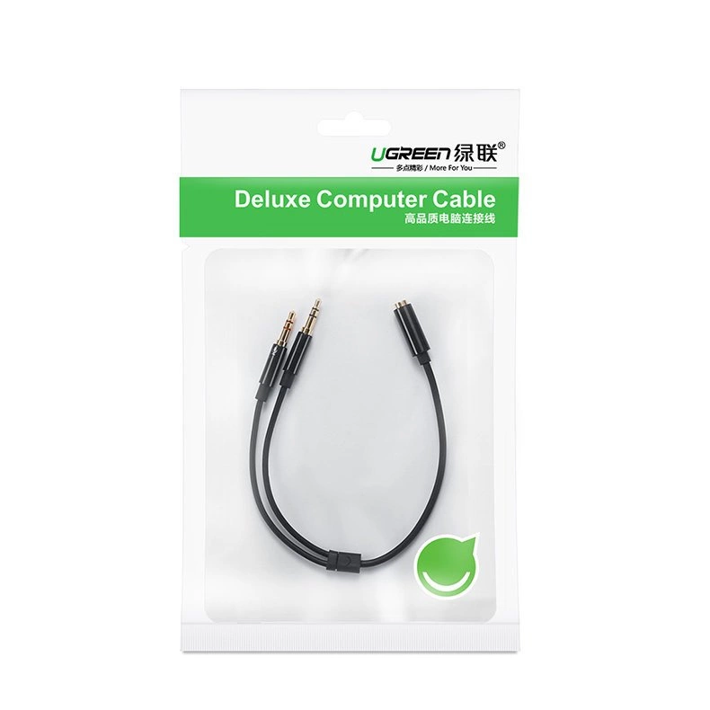 [RETURNED ITEM] Ugreen AUX splitter cable 3.5 mm mini jack (female) - 2x 3.5 mm mini jack (male - microphone and headphones) black (AV140 20899)eng