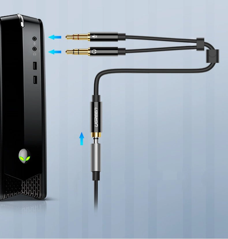 [RETURNED ITEM] Ugreen AUX splitter cable 3.5 mm mini jack (female) - 2x 3.5 mm mini jack (male - microphone and headphones) black (AV140 20899)eng
