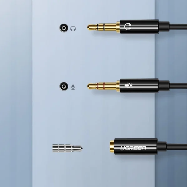 [RETURNED ITEM] Ugreen AUX splitter cable 3.5 mm mini jack (female) - 2x 3.5 mm mini jack (male - microphone and headphones) black (AV140 20899)eng