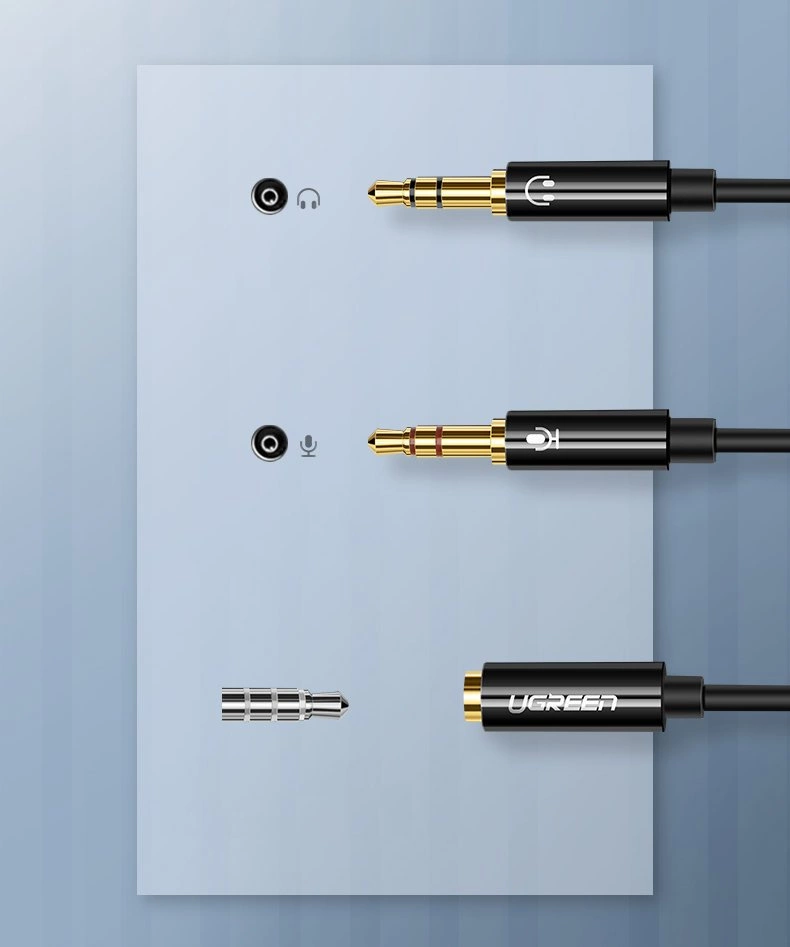 [RETURNED ITEM] Ugreen AUX splitter cable 3.5 mm mini jack (female) - 2x 3.5 mm mini jack (male - microphone and headphones) black (AV140 20899)eng