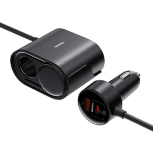 Baseus High Efficiency Pro 2x cigarette lighter socket adapter with USB-A USB-C 30W charger - blackeng