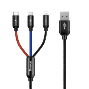 Baseus Three Primary Colors 3in1 USB-A - micro USB / Lightning / USB-C 3.5A cable 0.3 m - blackeng