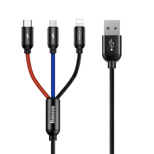 Baseus Three Primary Colors 3in1 USB-A - micro USB / Lightning / USB-C 3.5A cable 0.3 m - blackeng