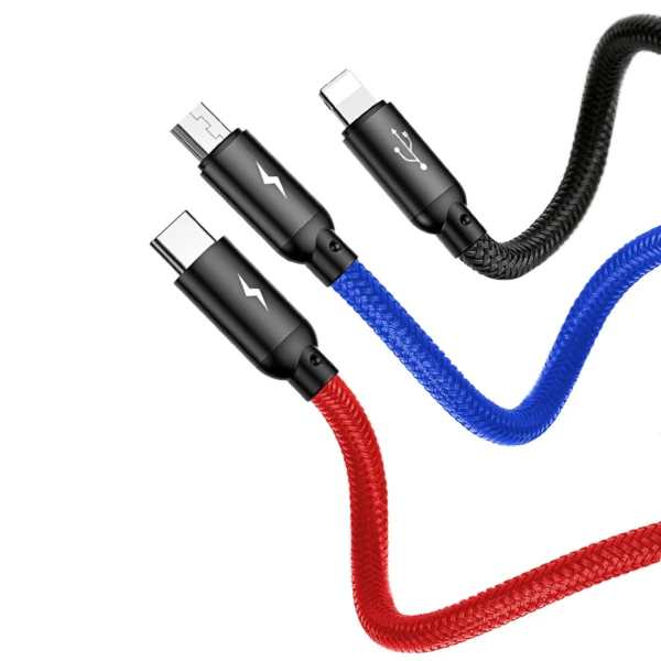 Baseus Three Primary Colors 3in1 USB-A - micro USB / Lightning / USB-C 3.5A cable 0.3 m - blackeng