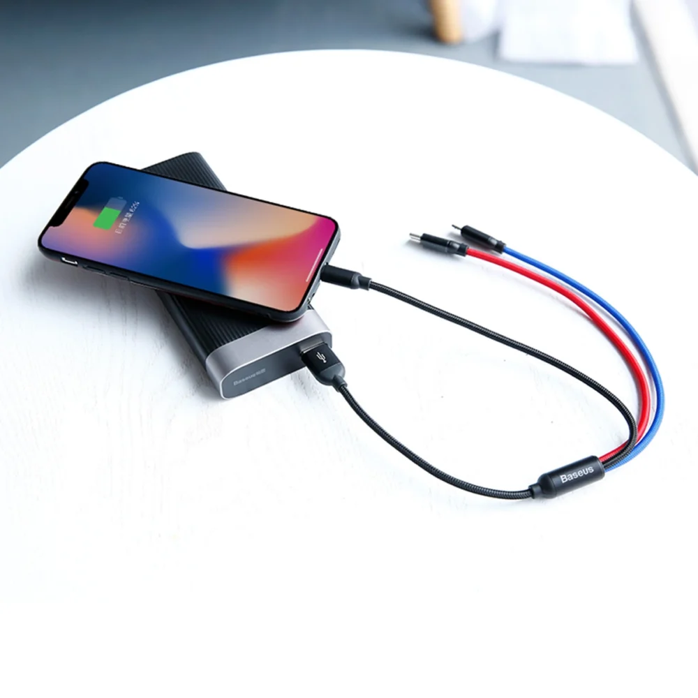 Baseus Three Primary Colors 3in1 USB-A - micro USB / Lightning / USB-C 3.5A cable 0.3 m - blackeng