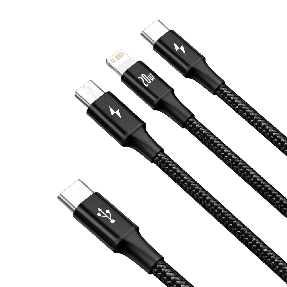 Baseus Rapid Series 3in1 USB-C - USB-C / Lightning / micro USB cable 20W PD 1.5m - blackeng