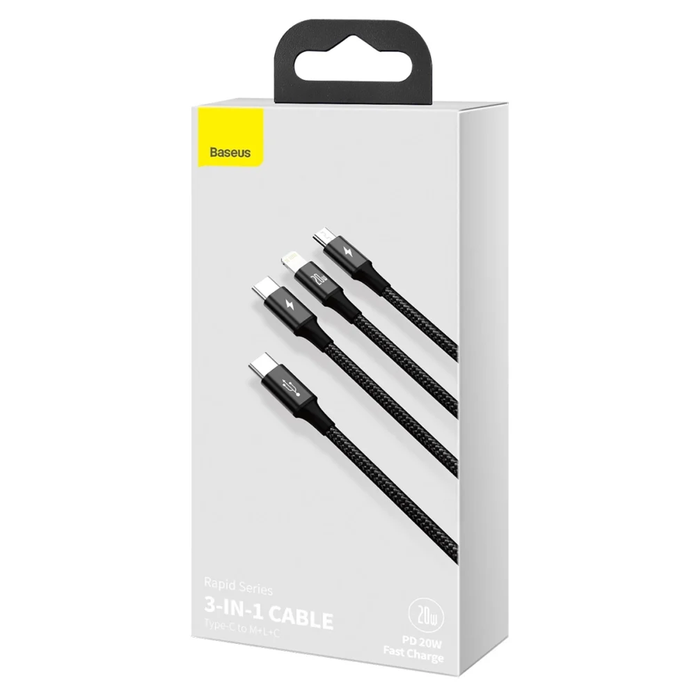 Baseus Rapid Series 3in1 USB-C - USB-C / Lightning / micro USB cable 20W PD 1.5m - blackeng