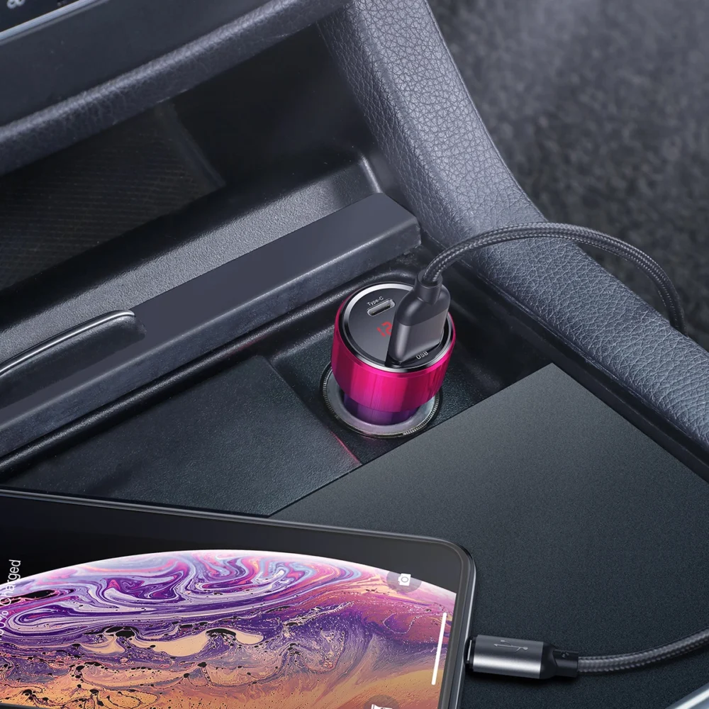 Baseus Magic Series PPS USB-C / USB-A 45W PD QC 5A car charger - pink and blueeng