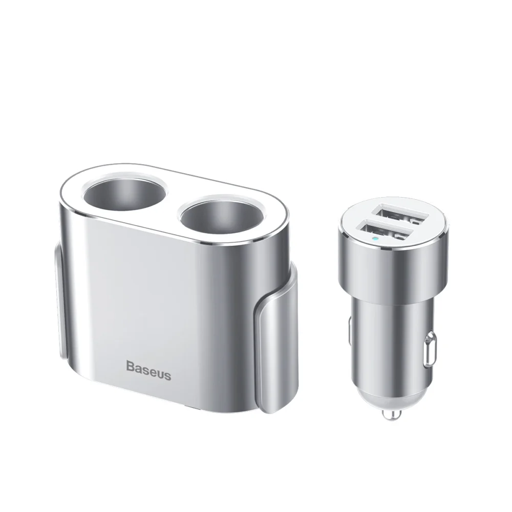 Baseus CRDYQ-0S splitter 2x cigarette lighter socket 80W 2x USB-A 3.1A - silvereng