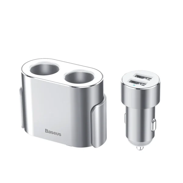 Baseus CRDYQ-0S splitter 2x cigarette lighter socket 80W 2x USB-A 3.1A - silvereng