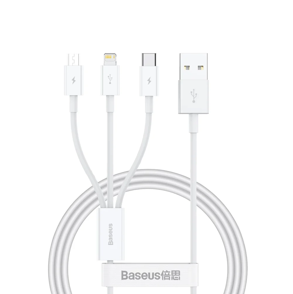 Baseus Superior Series USB-A - USB-C / Lightning / micro USB 3.5A cable 1m - whiteeng