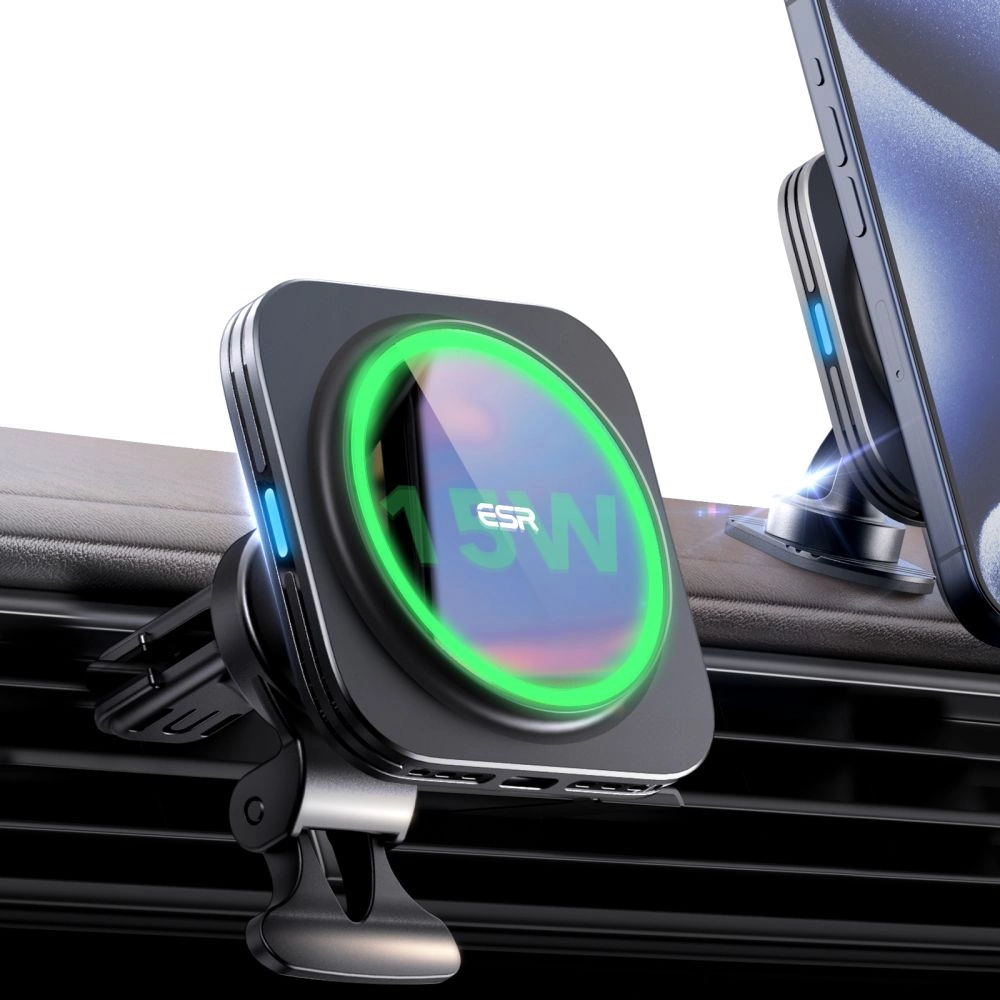 ESR Halolock Magnetic QI2 Car Holder with MagSafe 15W Inductive Charger for Air Vent - Blackeng