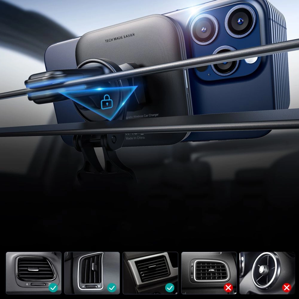 ESR Halolock Magnetic QI2 Car Holder with MagSafe 15W Inductive Charger for Air Vent - Blackeng
