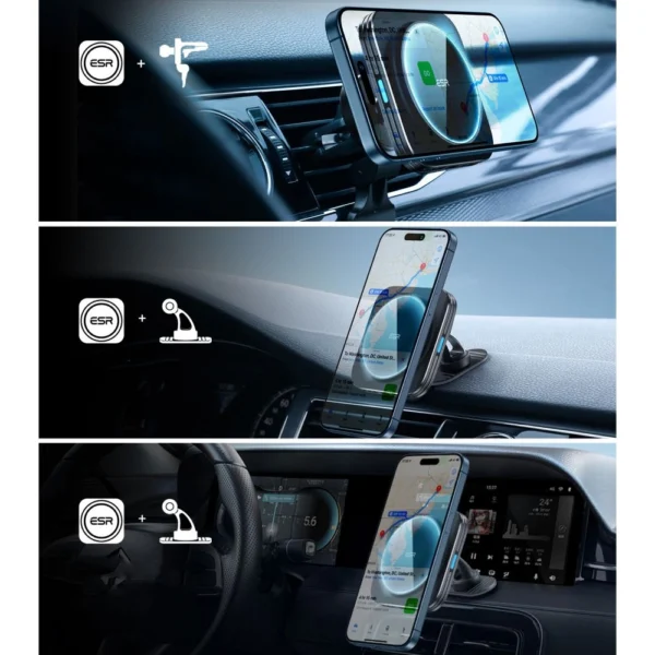 ESR Halolock Magnetic QI2 Car Holder with MagSafe 15W Inductive Charger for Air Vent - Blackeng