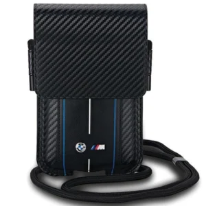 BMW Carbon & Blue Stripe phone bag - blackeng