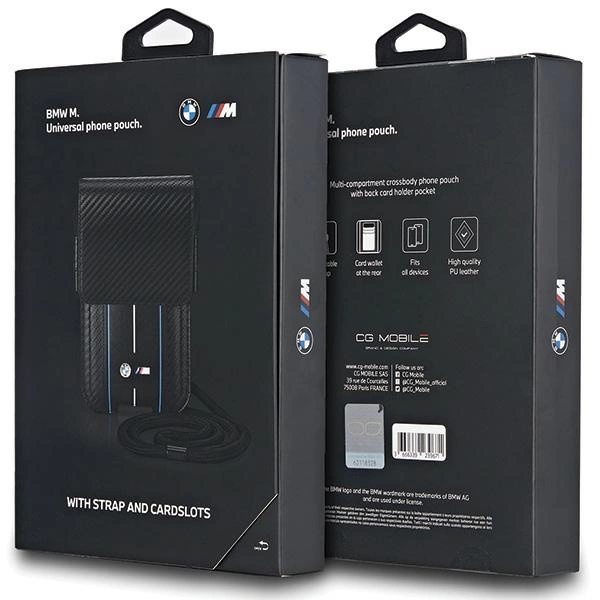 BMW Carbon & Blue Stripe phone bag - blackeng