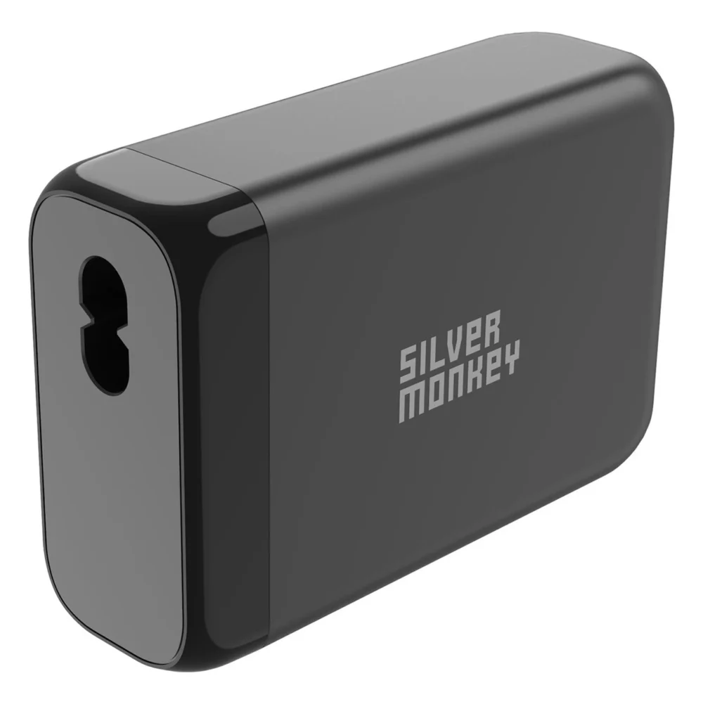 Silver Monkey SMA151 130W GaN charger 3xUSB-C PD USB-A QC 3.0 with detachable power cable - blackeng