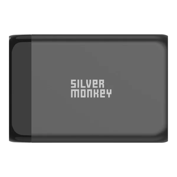 Silver Monkey SMA151 130W GaN charger 3xUSB-C PD USB-A QC 3.0 with detachable power cable - blackeng