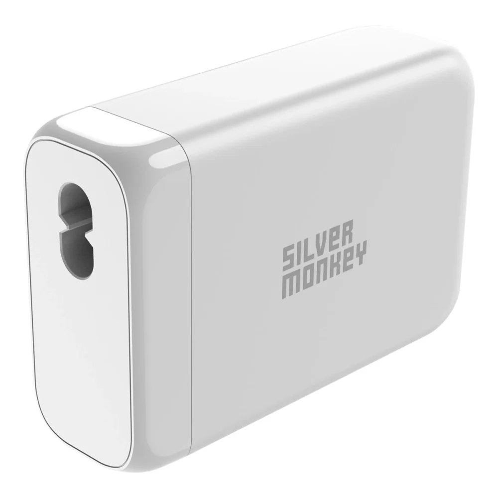 Silver Monkey SMA152 130W GaN charger 3xUSB-C PD USB-A QC 3.0 with detachable power cable - whiteeng
