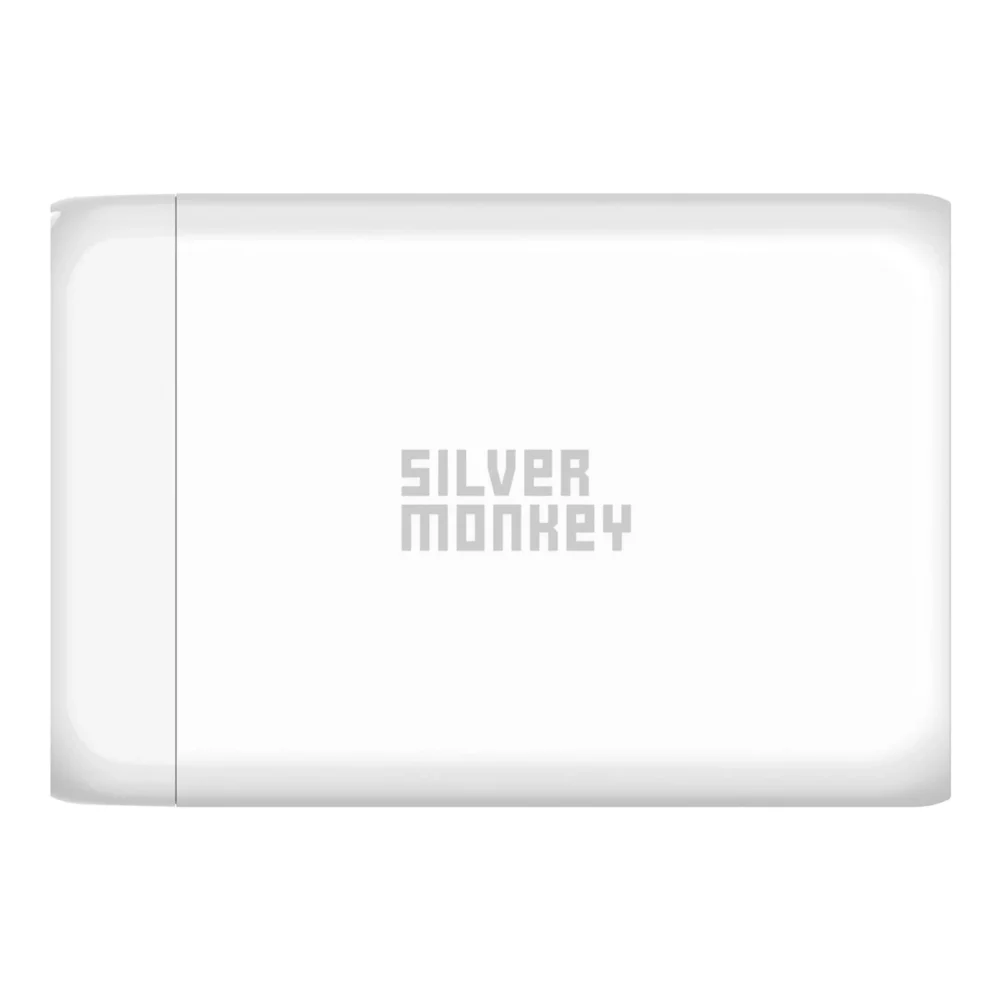 Silver Monkey SMA152 130W GaN charger 3xUSB-C PD USB-A QC 3.0 with detachable power cable - whiteeng
