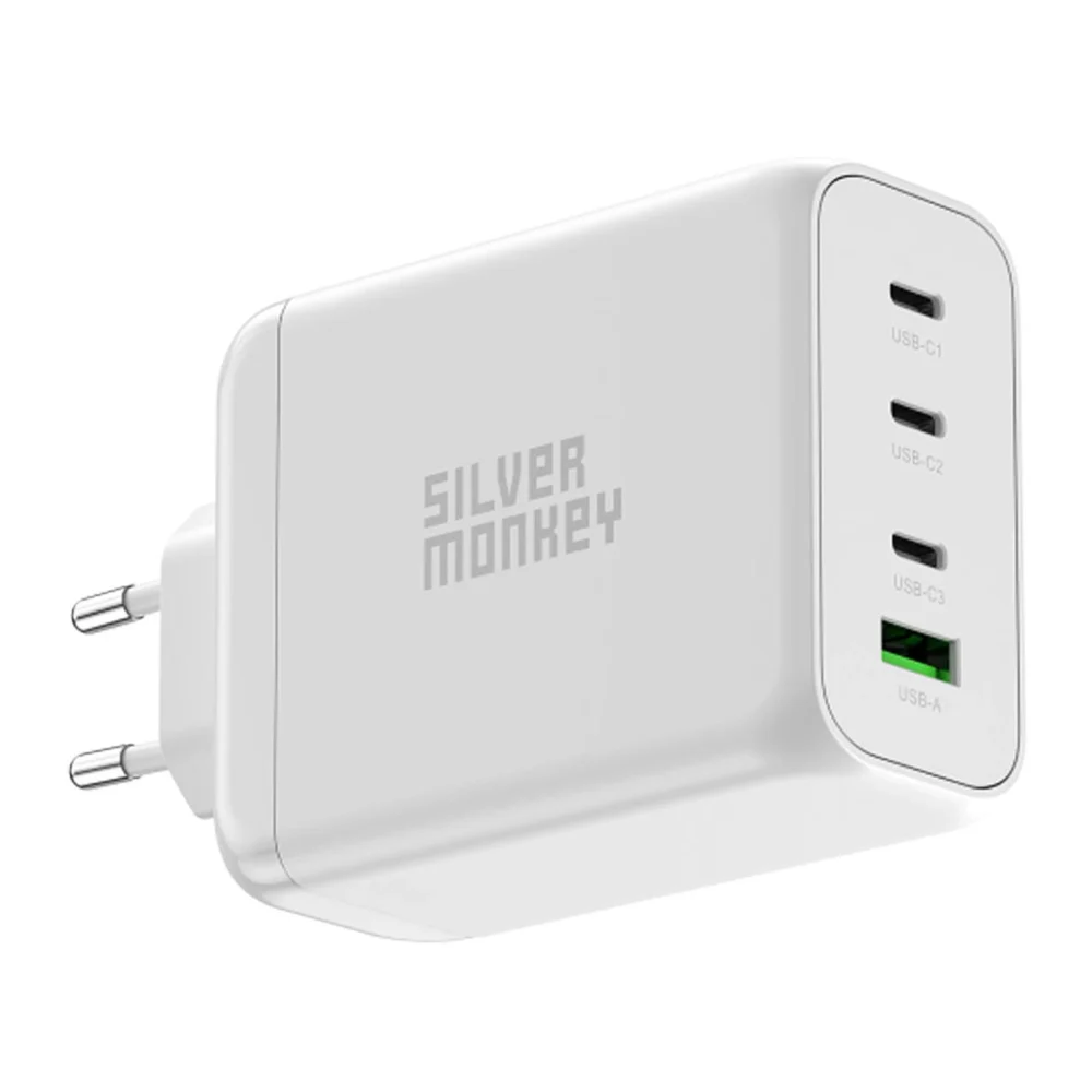 Silver Monkey SMA154 200W GaN charger 3xUSB-C PD USB-A QC 3.0 - whiteeng