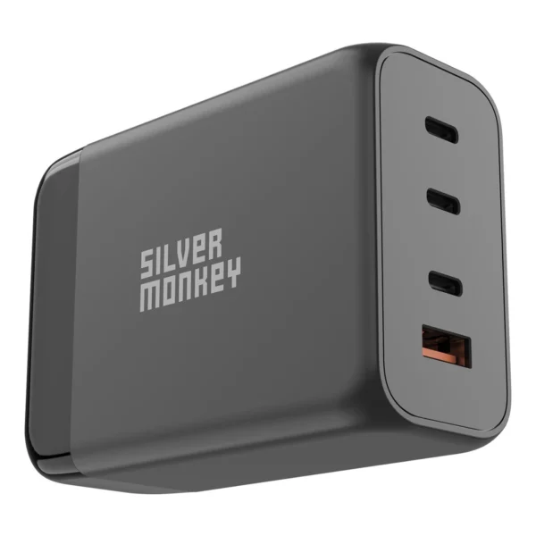 Silver Monkey SMA155 200W GaN charger 3xUSB-C PD USB-A QC 3.0 with detachable power cable - blackeng