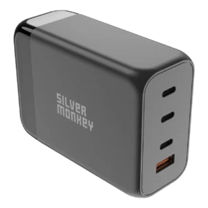 Silver Monkey SMA155 200W GaN charger 3xUSB-C PD USB-A QC 3.0 with detachable power cable - blackeng