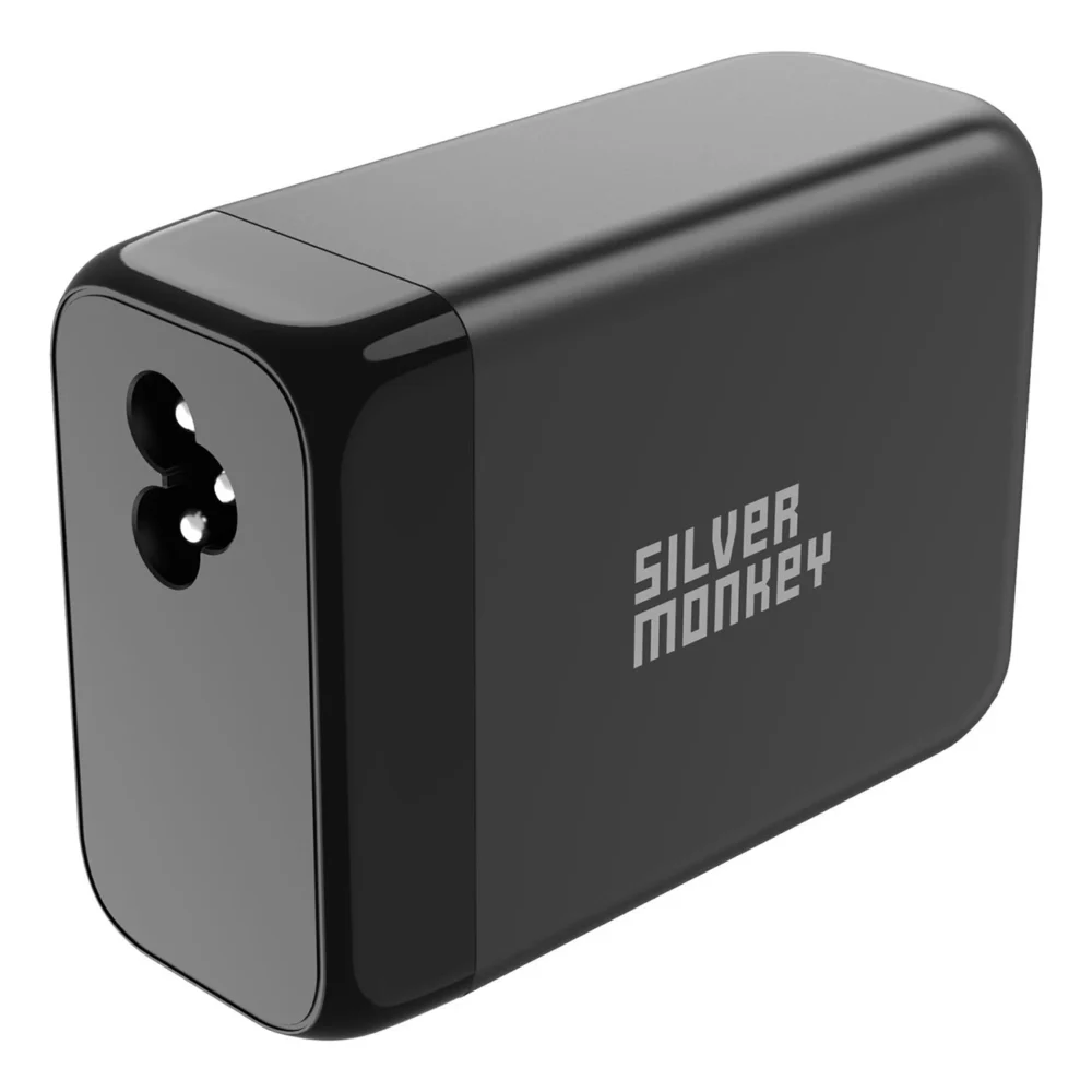 Silver Monkey SMA155 200W GaN charger 3xUSB-C PD USB-A QC 3.0 with detachable power cable - blackeng