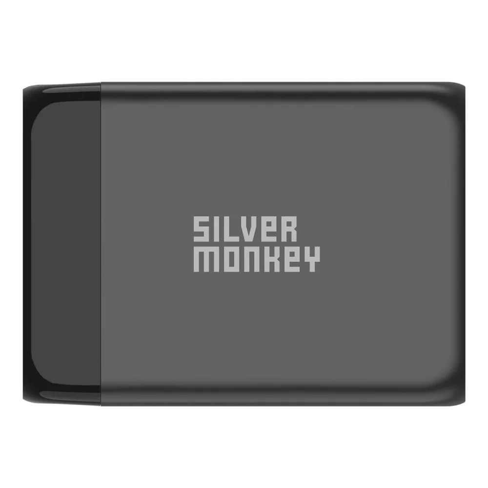 Silver Monkey SMA155 200W GaN charger 3xUSB-C PD USB-A QC 3.0 with detachable power cable - blackeng