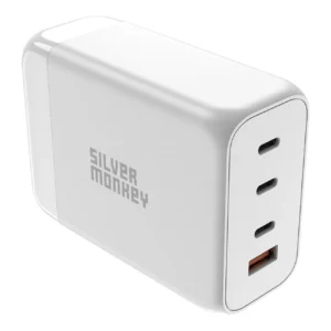 Silver Monkey SMA156 200W GaN charger 3x USB-C PD USB-A QC 3.0 with detachable power cable - whiteeng