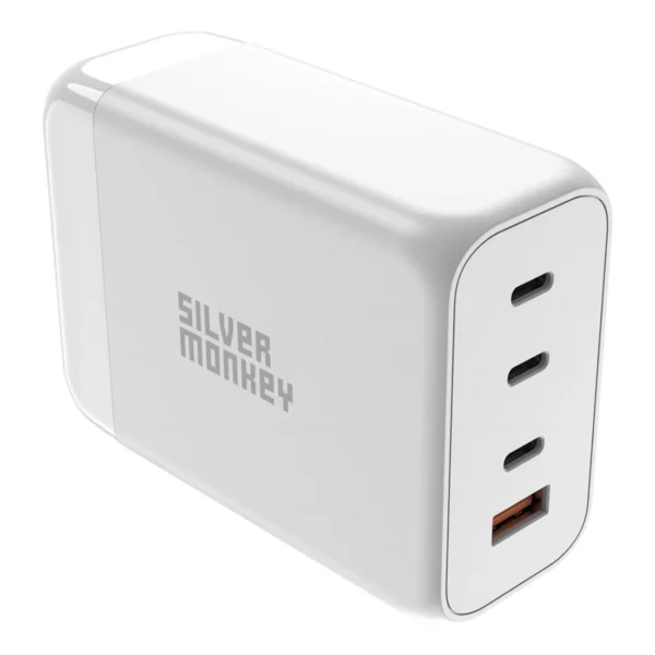 Silver Monkey SMA156 200W GaN charger 3x USB-C PD USB-A QC 3.0 with detachable power cable - whiteeng