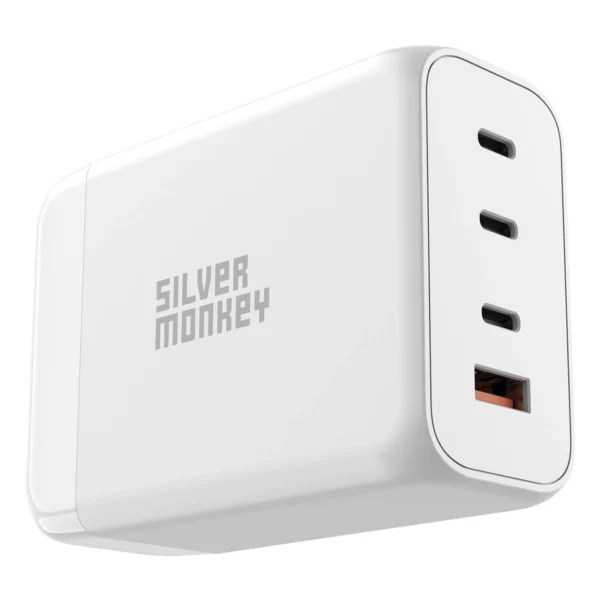 Silver Monkey SMA156 200W GaN charger 3x USB-C PD USB-A QC 3.0 with detachable power cable - whiteeng